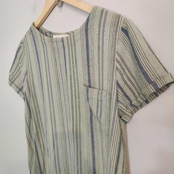 Cloth & Stone Anthropologie Green Blue Striped Tunic Dress Size Small Cap Sleeve - Picture 5 of 10